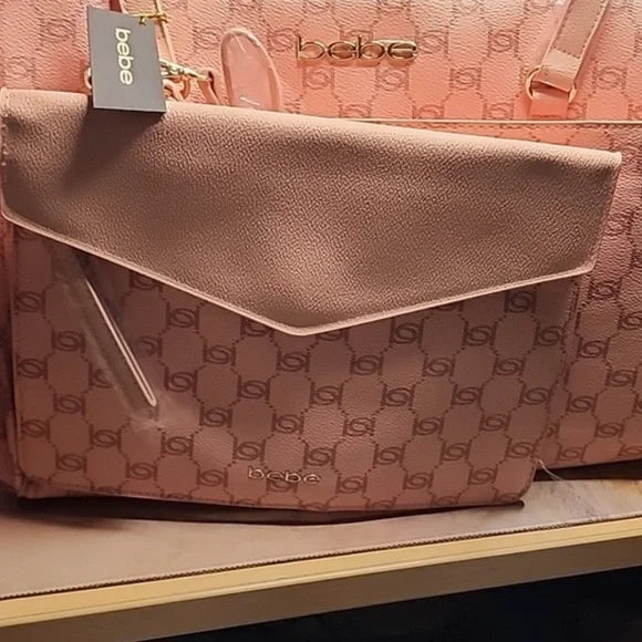 BEBE Tanya monogram tote w/ pouch - BLUSH