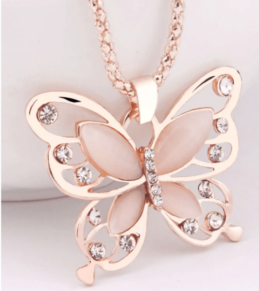 Butterfly Opal Pendant Necklace – Rhinestone