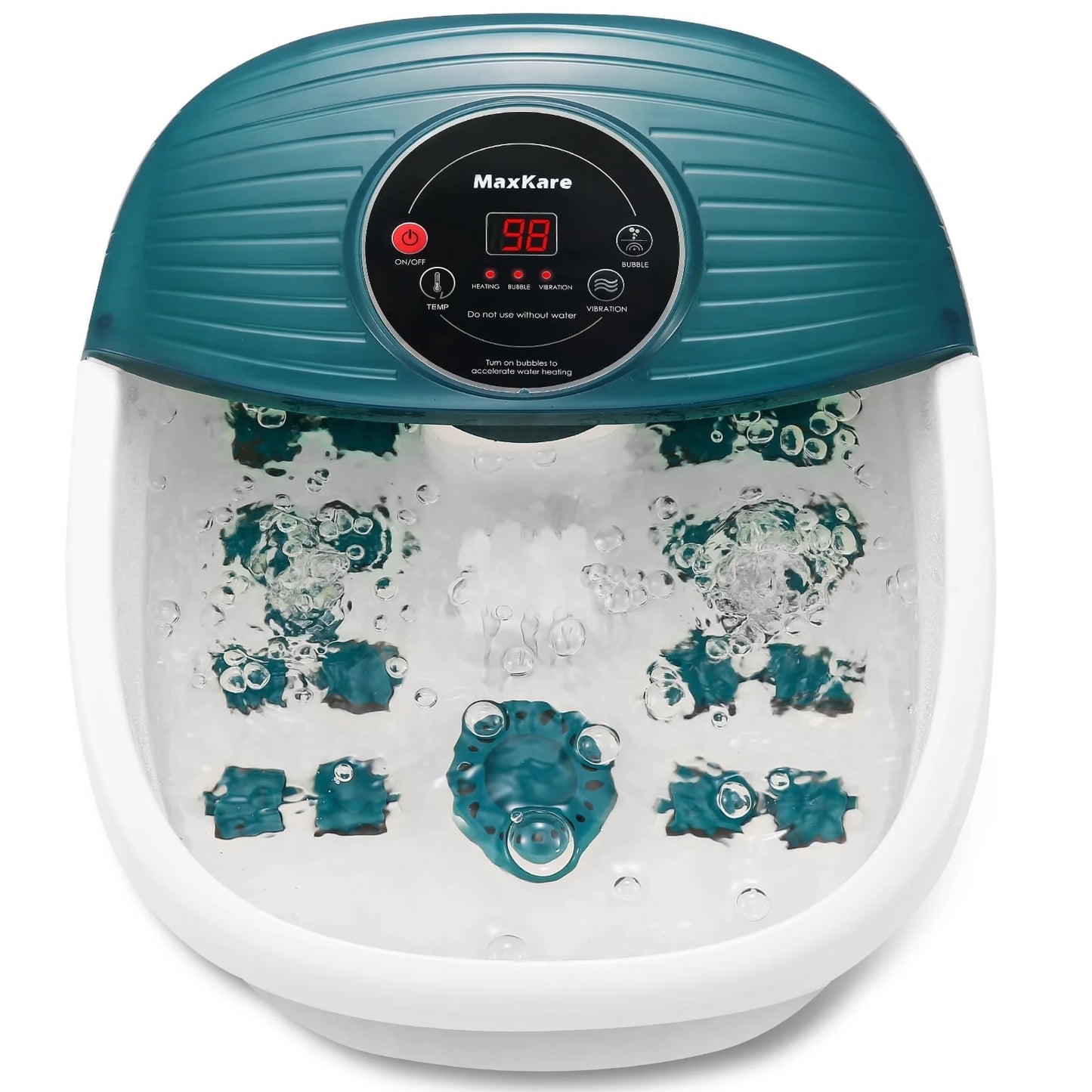 MaxKare Foot Spa Bath Massager with Heat, Bubbles, and Vibration, Digital Temperature Control, 16 Detachable Massage Rollers, Soothe and Comfort Feet