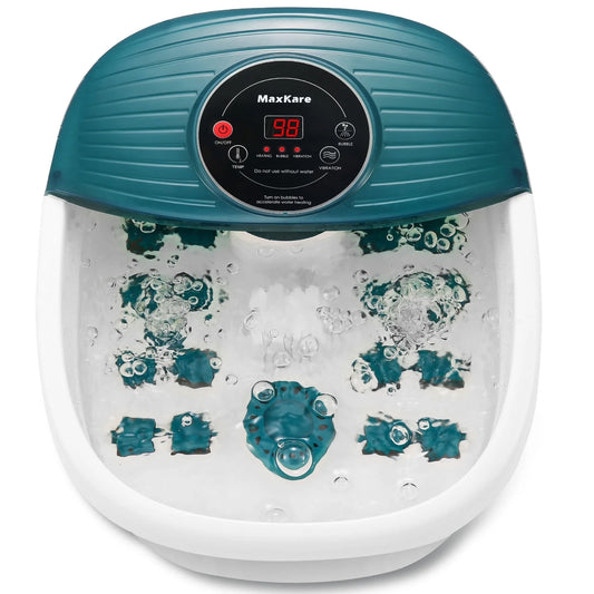 MaxKare Foot Spa Bath Massager with Heat, Bubbles, and Vibration, Digital Temperature Control, 16 Detachable Massage Rollers, Soothe and Comfort Feet