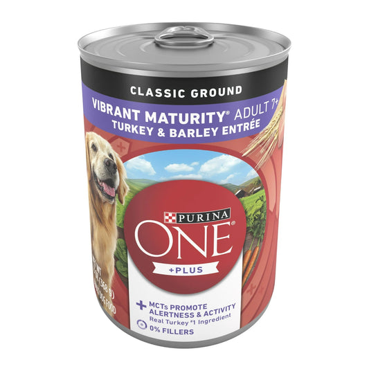 Purina ONE Plus Vibrant Maturity Wet Dog Food for Adults High Protein Turkey & Barley, 13 oz Can
