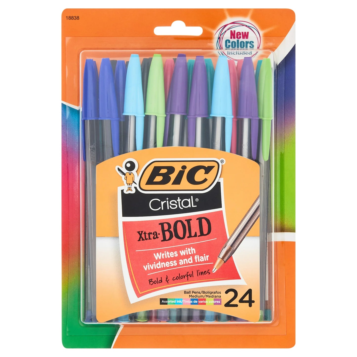 BIC® Cristal Ballpoint Pens, Bold Point, 1.6 mm, Assorted Ink Colors, 24 Count