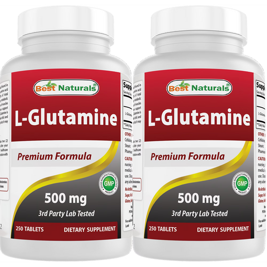 2 Pack Best Naturals L-Glutamine 500 mg 250 Tablets