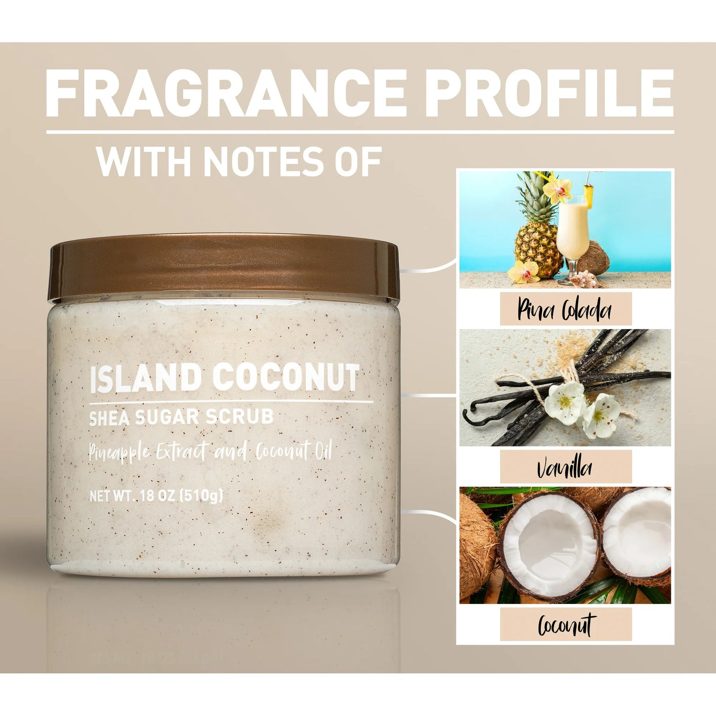 Island Coconut Shea Sugar Scrub Pineapple Extract and Coconut Oil 18 OZ