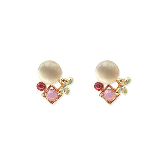 Gold Plated Zircon Stone Earings Contemporary Fancy Stud Earring For Women