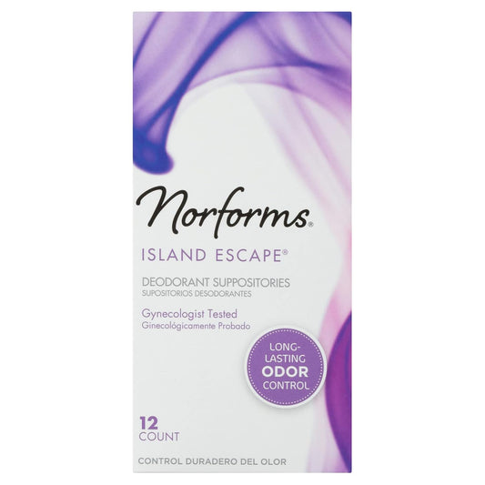 Norforms Feminine Deodorant Suppositories, Long Lasting Odor Control, Island Escape Scent, 12 Count (Pack of 11)