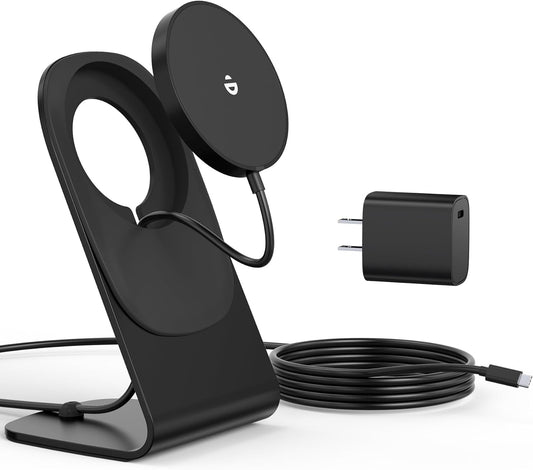 2 in 1 Magnetic Wireless Fast Charger with 20W USB-C Adapter & Aluminum Stand