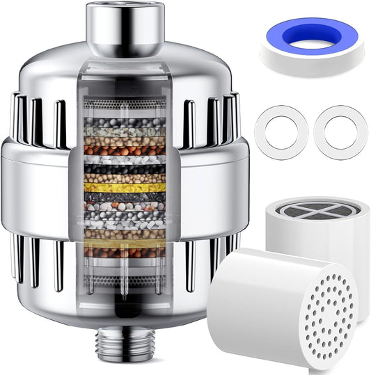 Shower Filter 20 Stage Shower Head Filter for Hard Water with 2 Replaceable Filter Cartridges