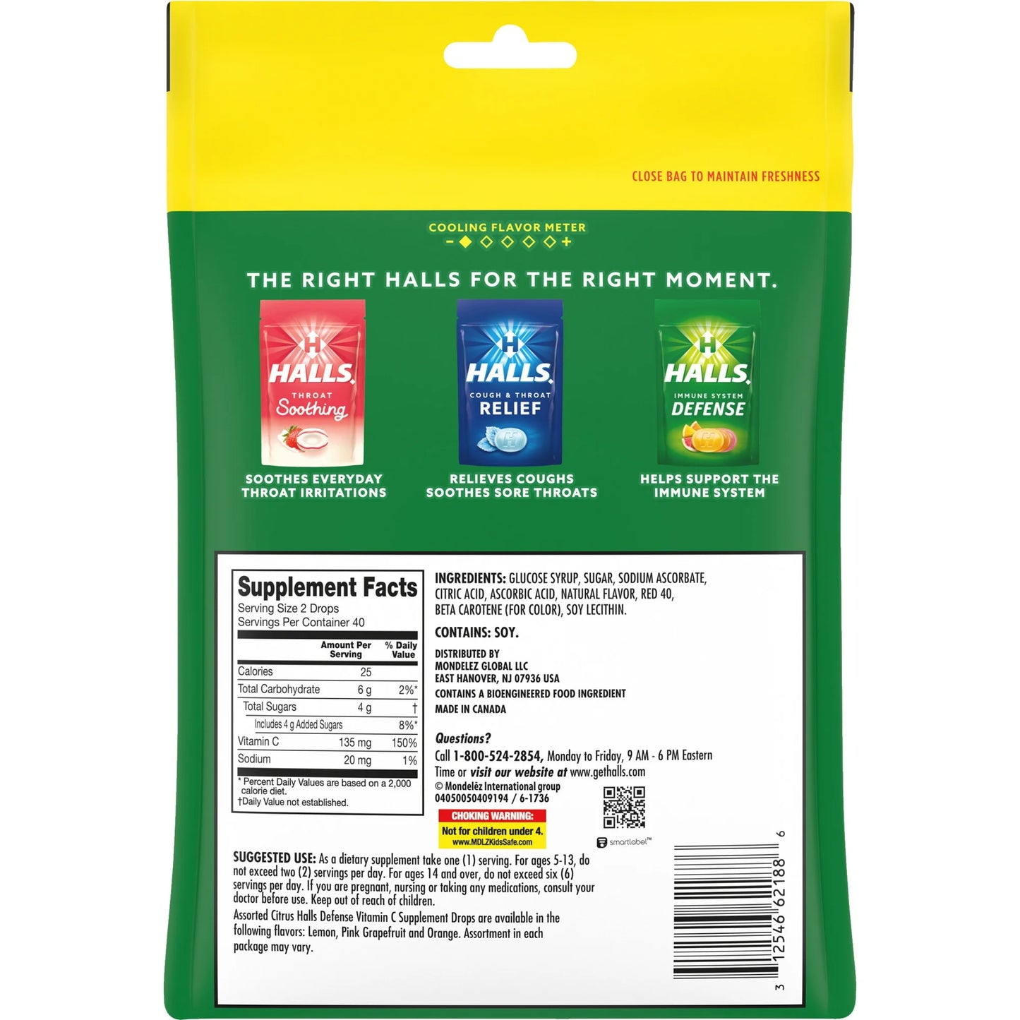 Halls Dietary Supplement Drops Immune System Defense / Assorted Citrus