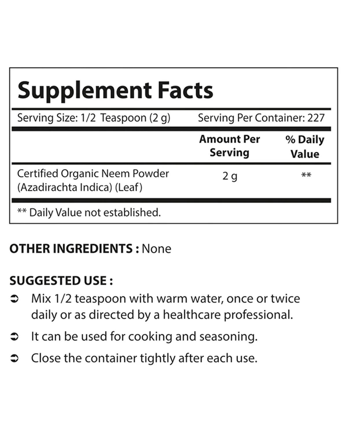 Nova Nutritions Organic Neem Powder Dietary Supplement 16 OZ
