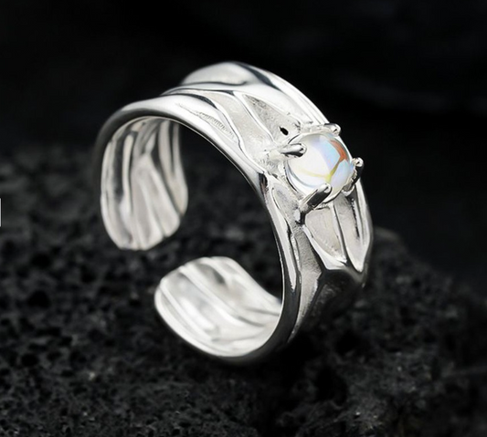 Geometric Open Moonstone Ring – Gold Plated Copper Adjustable Ring for Women