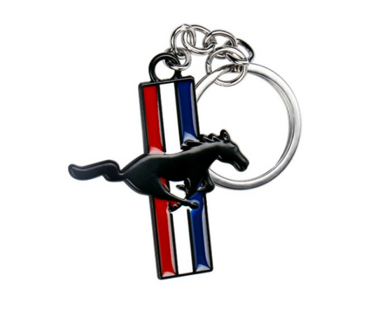 Black Horse and Flag Keychain – Patriotic Metal Key Ring Accessory