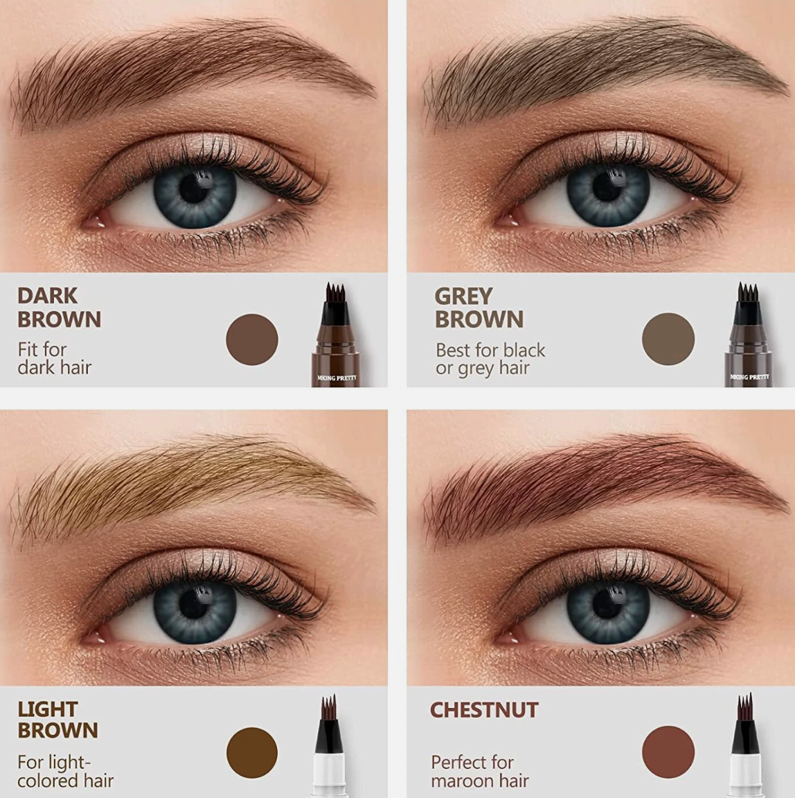 🖊️ 4 Points Eyebrow Pen - Grayish Brown (04) | Waterproof Microblading Brow Pencil