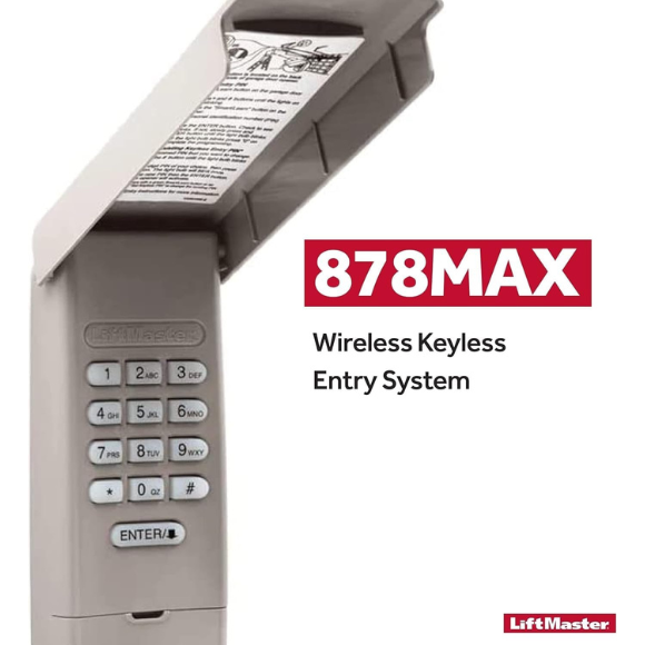 LiftMaster 878MAX Wireless Keypad – Keyless Garage Door Entry System Compatible with LiftMaster Openers (Security+ 390/315 MHz & Security+ 2.0)