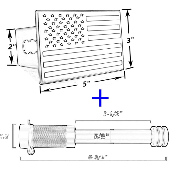 American Flag Metal Trailer Hitch Cover for 2 inch Receivers（with 5/8-Inch Pin Diameter Trailer Hitch Lock ） (Black)