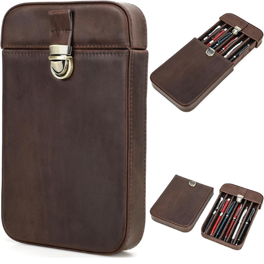 Top Grain Genuine Leather 6 Fountain Pen/Pencil Tray Case Holder