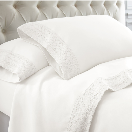 Modern Thread Microfiber With Crochet Lace Hem 3 piece sheet set, Twin