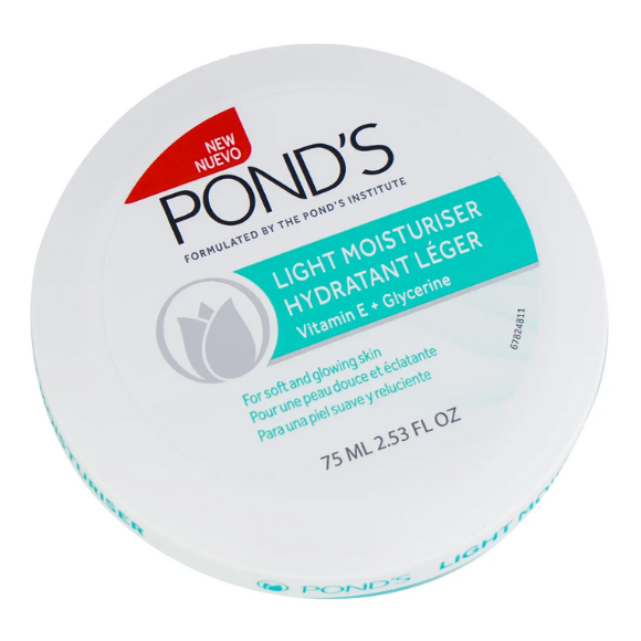 Pond's Light Moisturiser Face Cream - 2.53oz/75ml - Vitamin E + Glycerine - For Soft and Glowing Skin