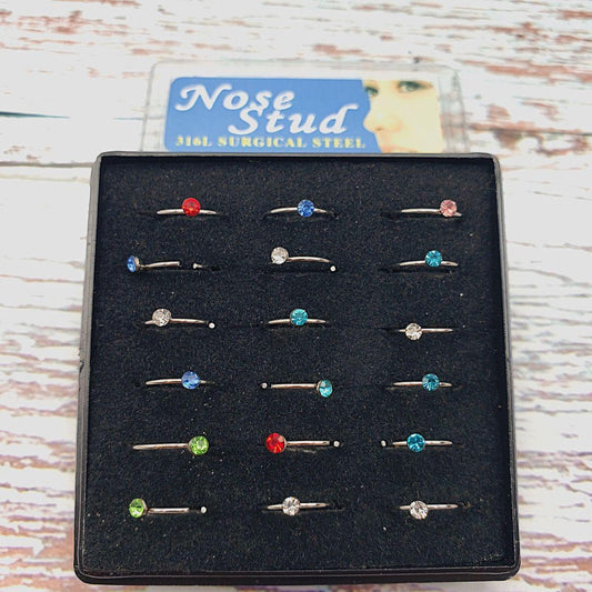 🌈 18pcs Multi-Colored Nose Rings – Surgical Steel Nose Studs & Hoops Set for Women & Men