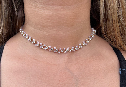 Elegant 18K Gold Plated Pearl Choker Necklace for Women with Crystal Accents