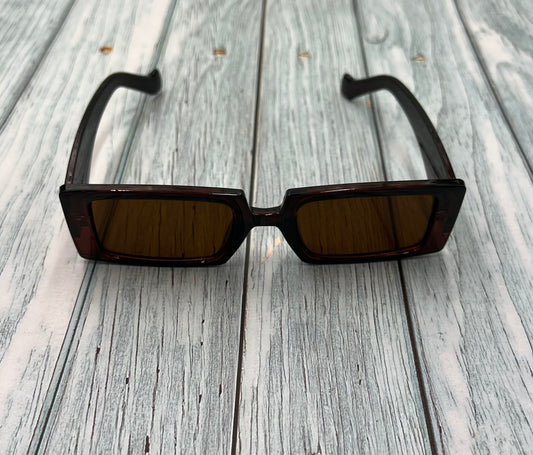 🔥HOT🔥 Fashionable Geometric Square Small Frame Fluorescent Dark Brown Sunglasses