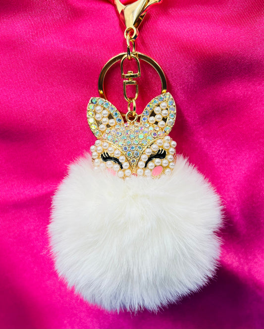 Mini Fox Fluffy Keychain – Soft Puff Ball Charm for Women’s Bags & Keys